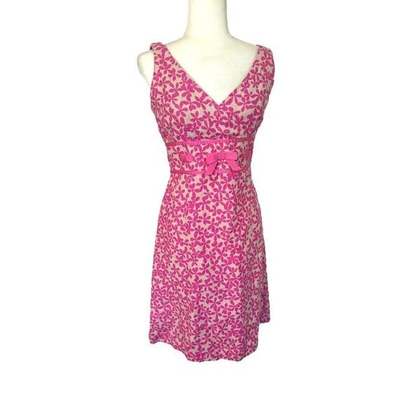 Maggy London Dresses & Skirts - Maggy London Tea Dress 4 Floral Sleeveless Sheath Linen Pink Ribbon Bow